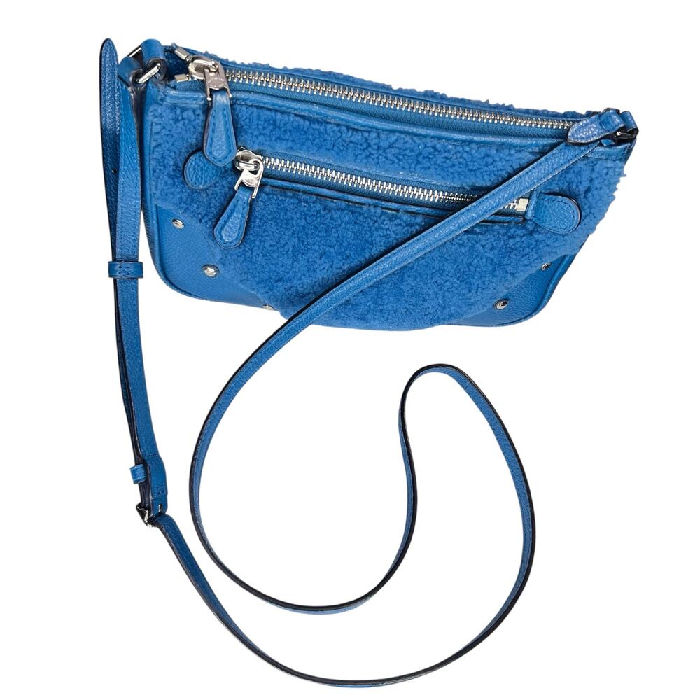 Coach Small Rhyder Pochette Blue Shearling Leather Crossbody Bag 36490 - Picture 4 of 12